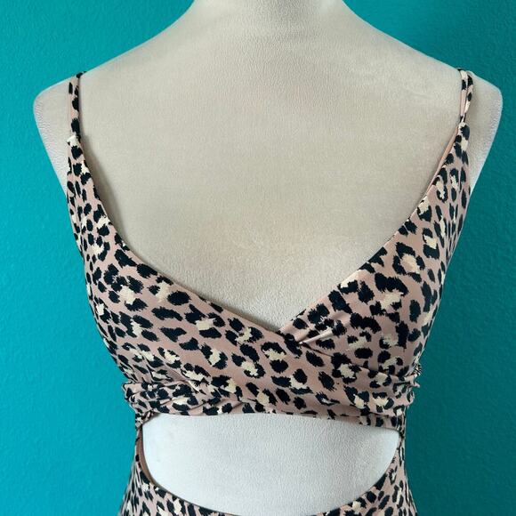 NWT Aerie Leopard Print Wrap One Piece Swimsuit Spaghetti Full Coverage - Picture 4 of 7